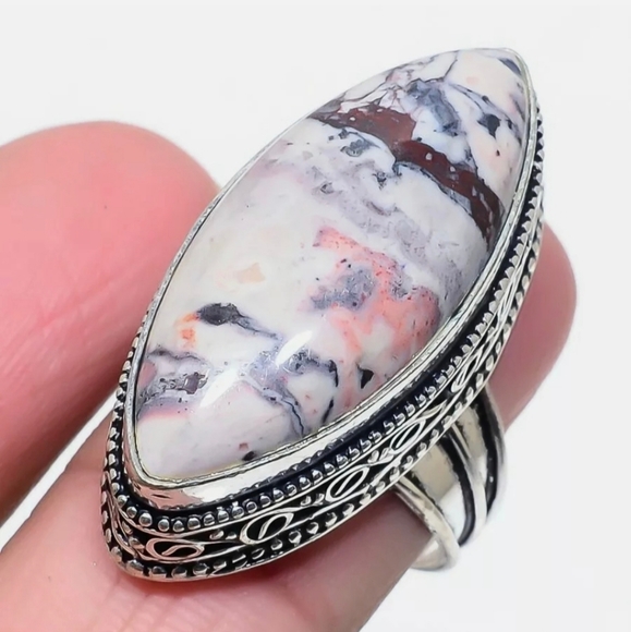 New Pink Brecciated Mookaite 925 Silver Ring. - Picture 2 of 12